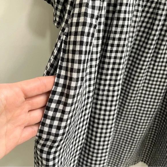 Magic Linen Voluminous Linen Ruffle Sleeve Babydoll Dress Black White Gingham - Picture 12 of 14
